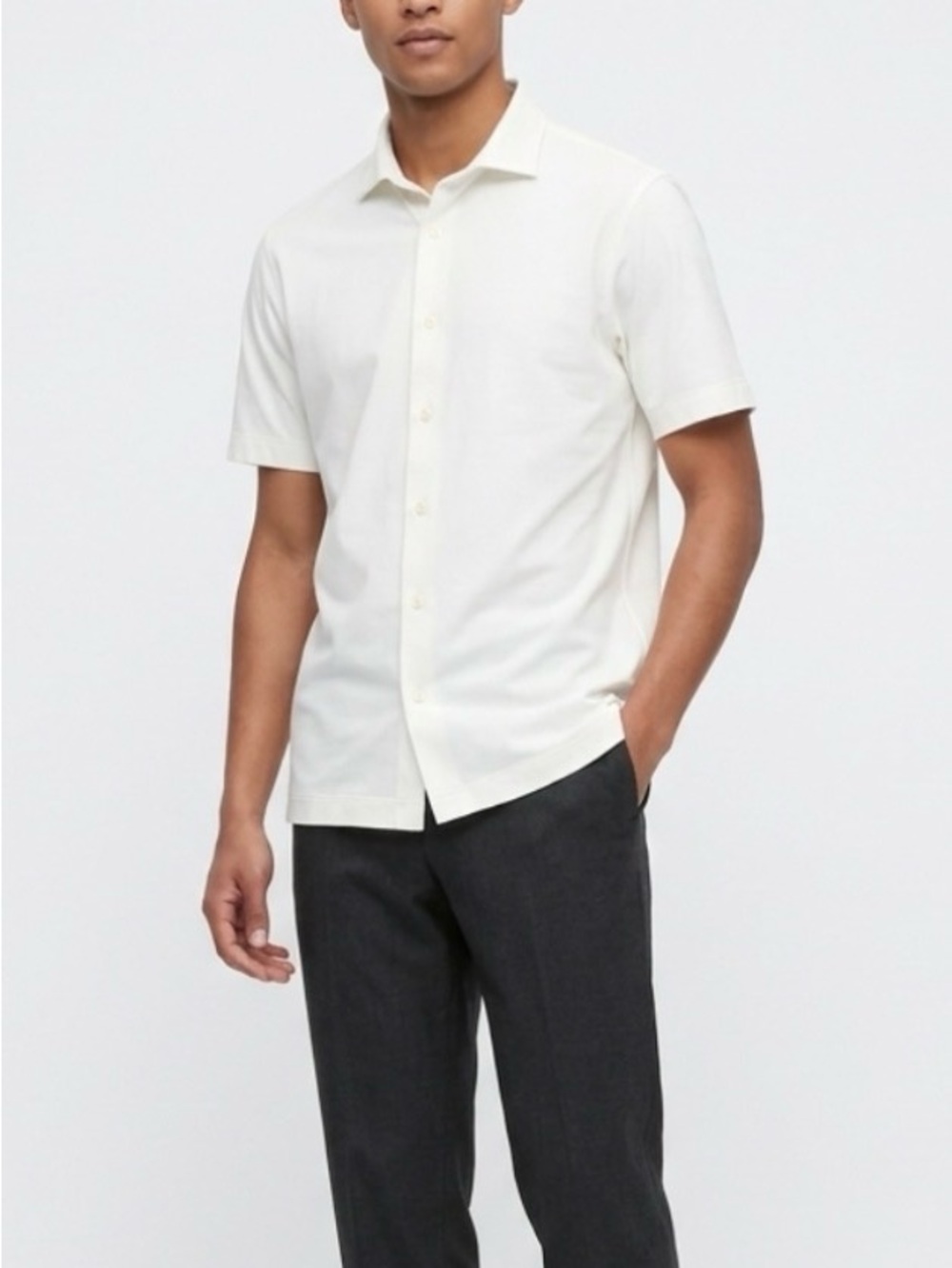 Uniqlo AIRism Short Sleeve Button Up Shirt Mens S White Cotton Blend Casual Golf
